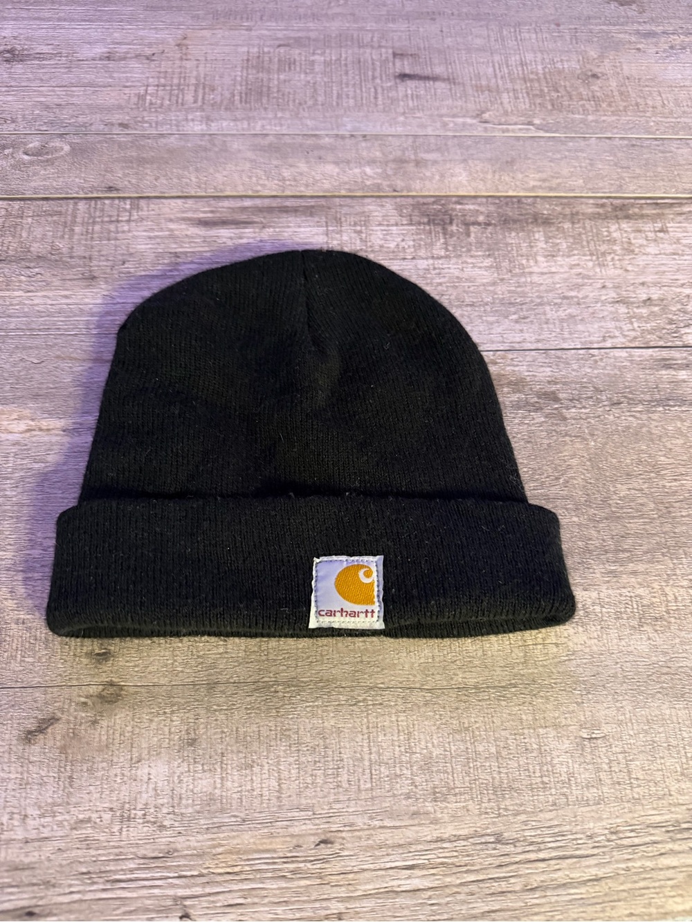 Carhartt Black Knit Cuffed Beanie with Gold Logo Patch